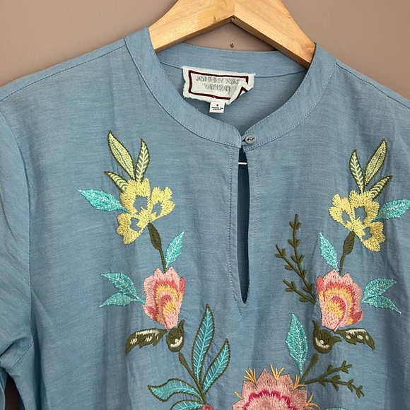 Johnny Was Camellia Midi Dress Cotton Blue Embroidered Size Small - Picture 6 of 10